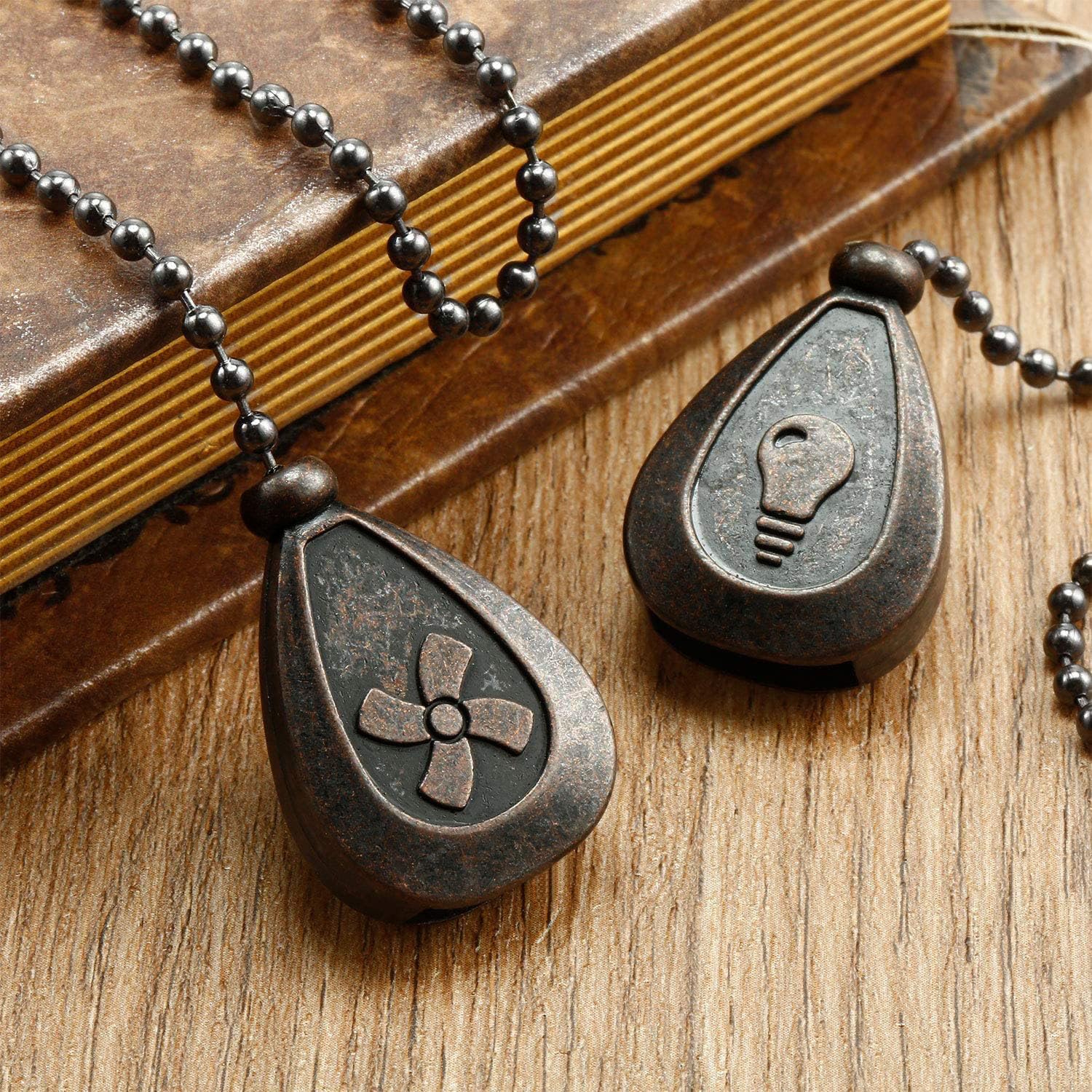 Akahttbn Ceiling Fan Pull Chain Extensions - 12in Walnut Black Pendant With Copper Chain, 2 Pack