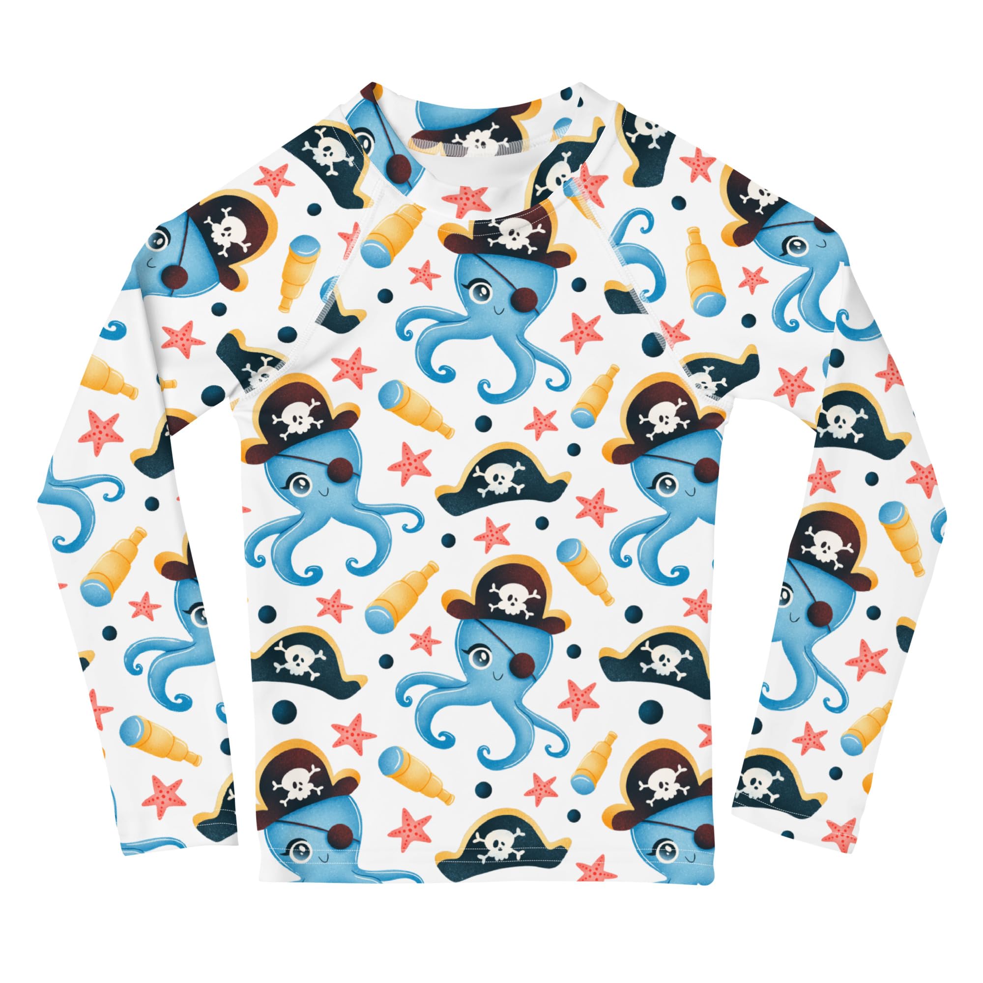 Rashguard Kinder Jungen, Langarm, Badeshirt, Schwimmshirt, Sonnenschutz, Badebekleidung, Schnelltrocknend, UPF 50+, Rash Top mit Print, Rash Guard Shirt, UV Shutz, Octopus, 92-128 cm (7)