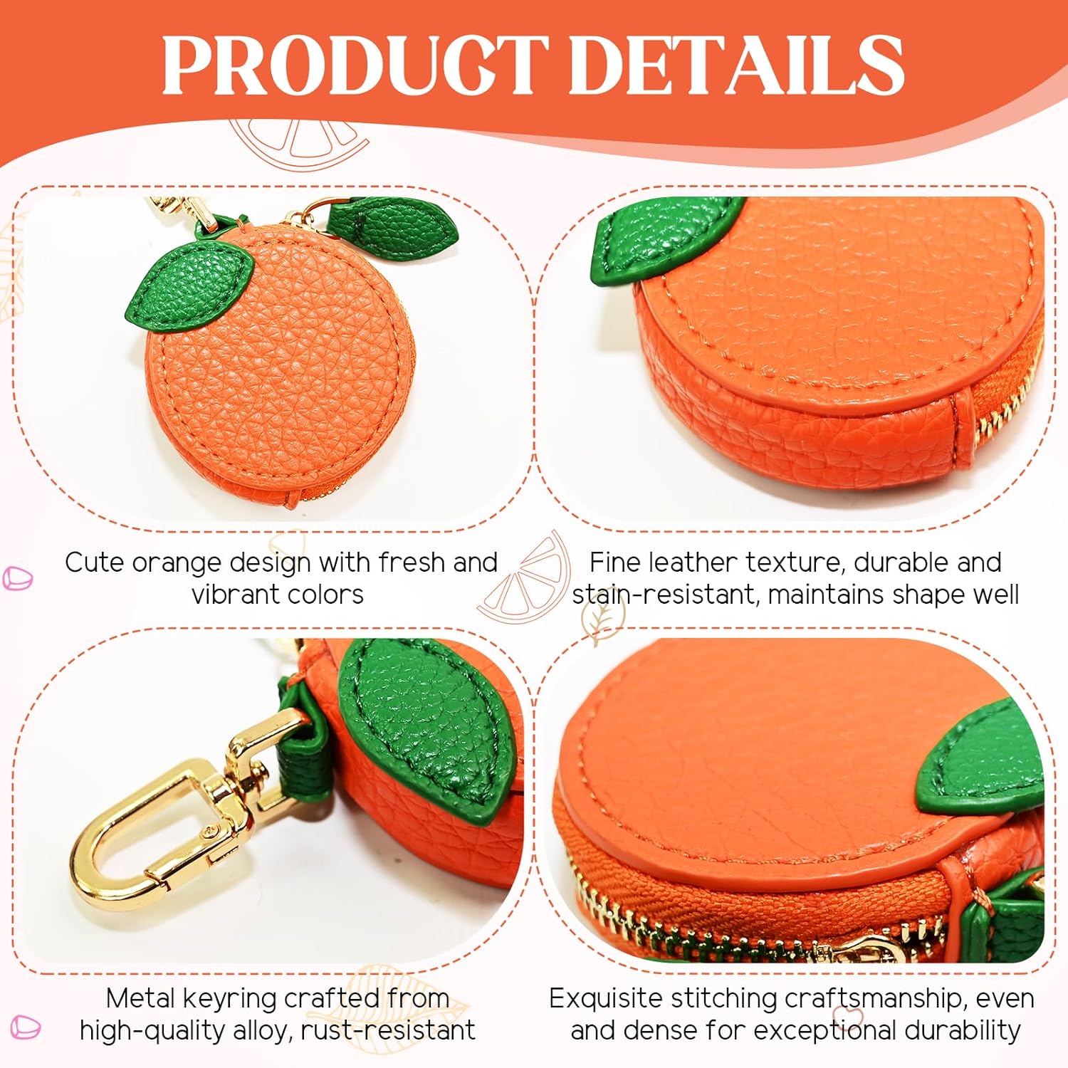 Cute Fruit Coin Purse Keychain With Zipper - Kawaii Mini Leather Bag Charm for Backpack Or Orange Bag Charm - Image 4