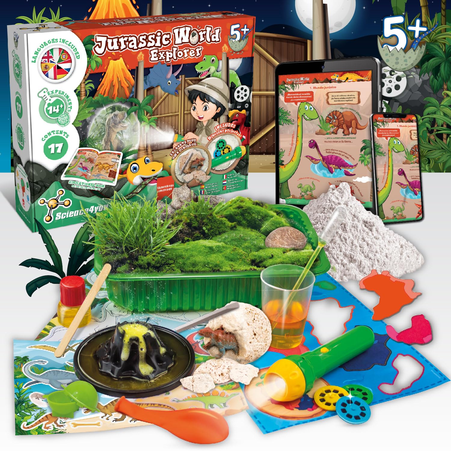 Science4you Explorateur de Jurassic per Enfants - Jeu Dinosaure + Kit Science, Jouet de Dinosaure avec 24+ Expériences pour Enfants, Cadeau pour Garçon et Fille 4 5 6+ Ans