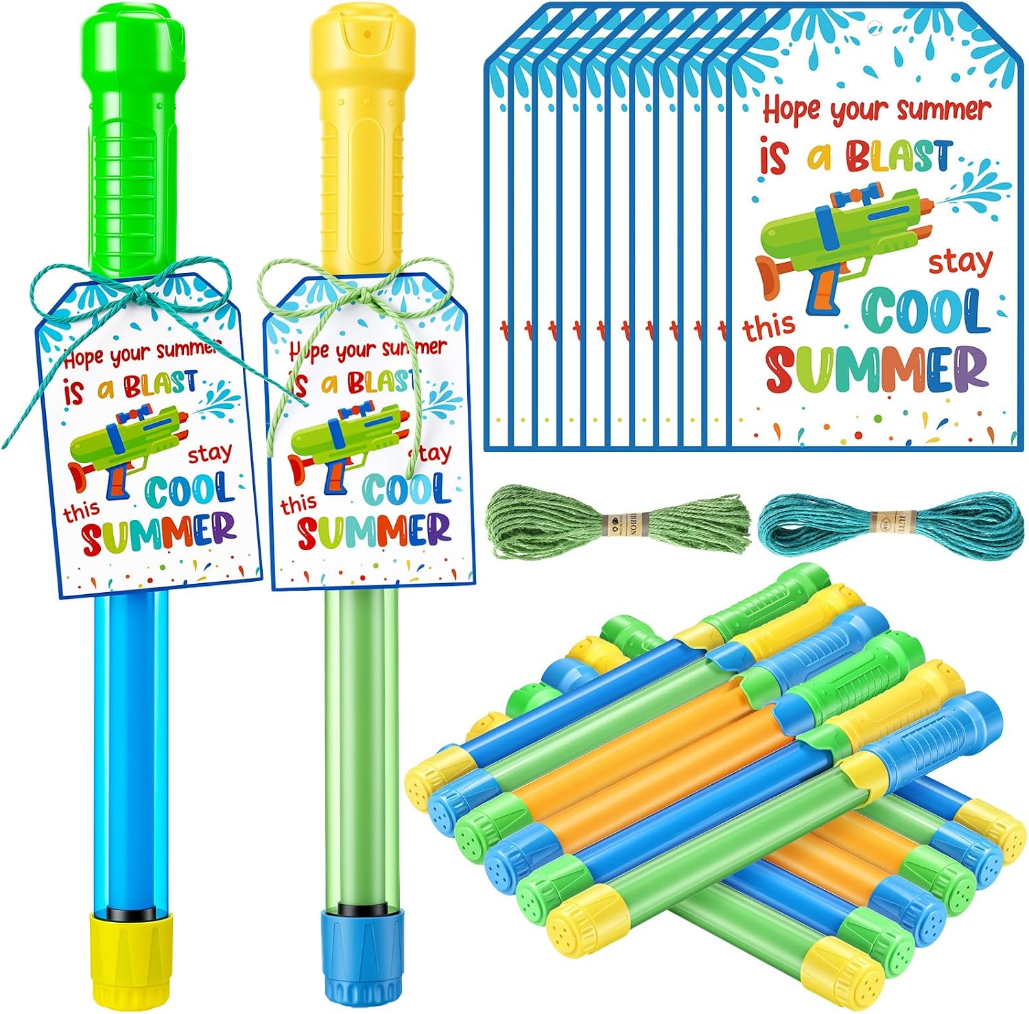 24 Sets End of School Year Student Gifts Bulk from Teacher Water Guns Bulk with Gift Tags & Hemp Rope, Pool Party Favors Supplies, Water Guns Summer for Back to School Rewards