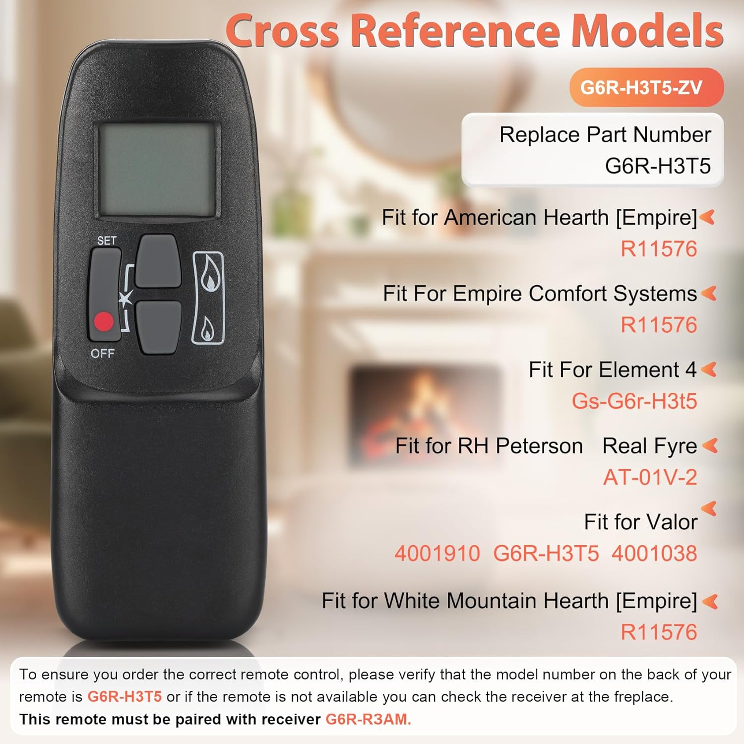 G6R-H3T5 Radio Remote Control Compatible with Maxitrol GV60 G6R-R3AM Control Module Receiver, for RH Peterson/Real Fyre, Valor, Empire, Element 4 Gas Fireplaces Replace#R11576 AT-01V-2 4001910 4001038