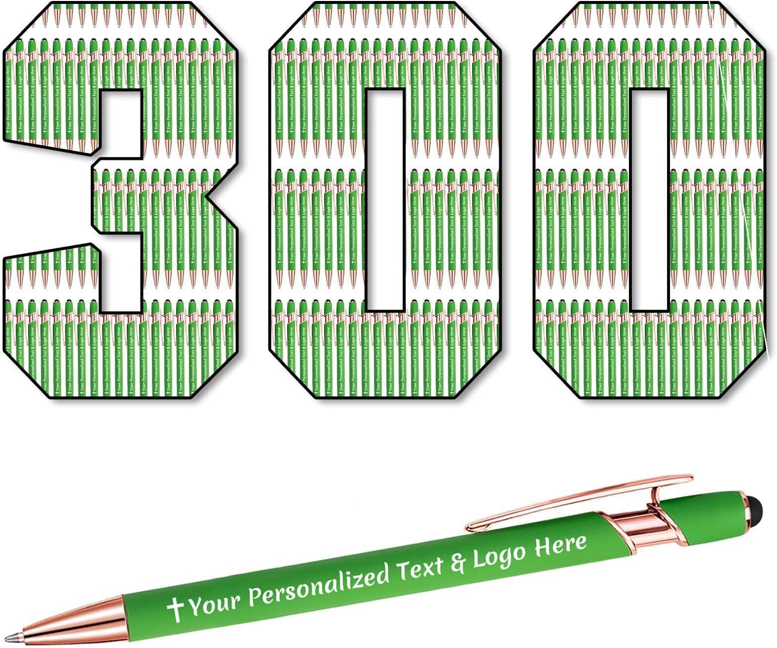 STREADVE 300 Personalised Pen Add Your Own Logo Name Pens Engraved Customised Ballpoint Pen Writing Stylus Pen Custom St. Patrick's Day Birthday Gift Unique Present, Green