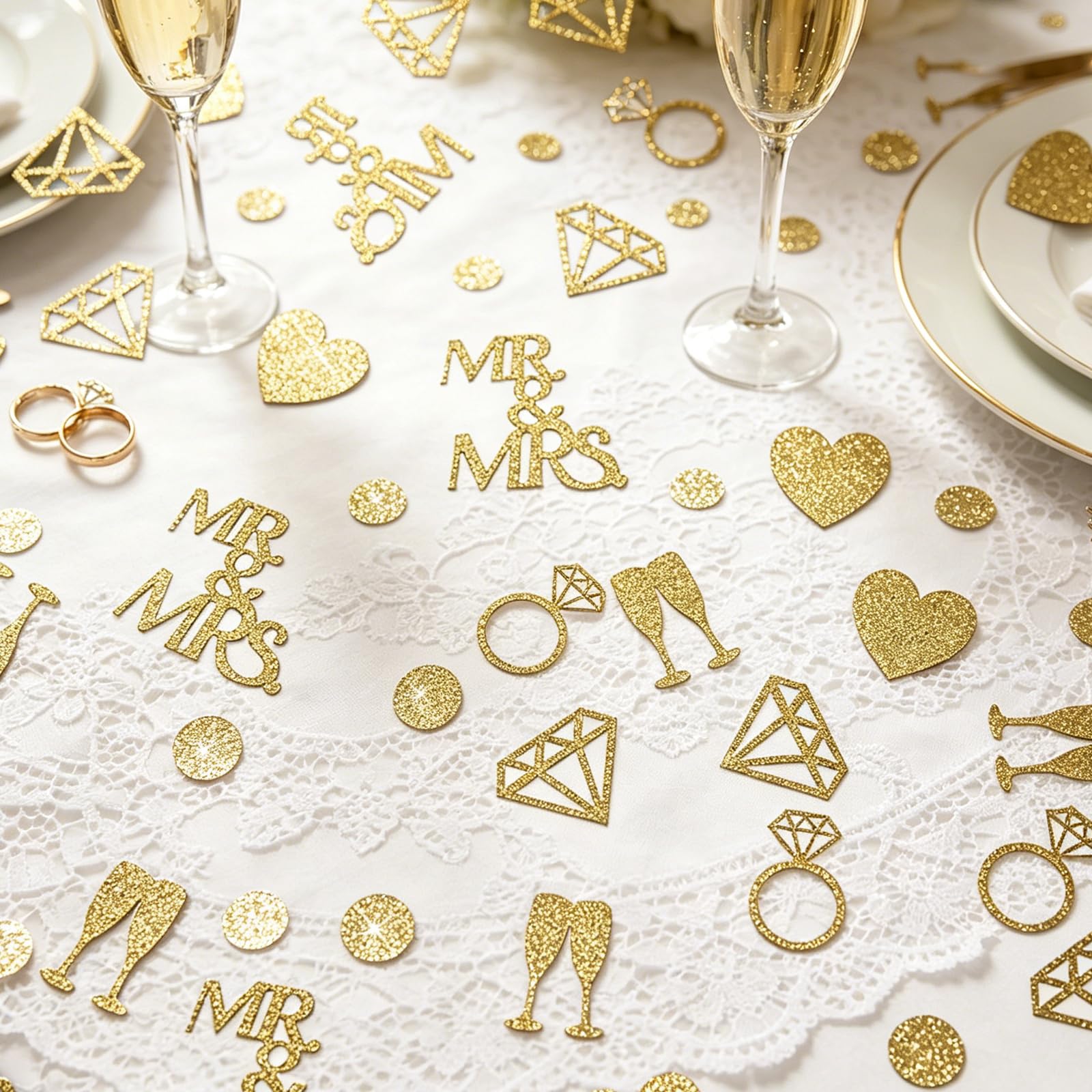200 szt. konfetti ślubne, konfetti na stół weselny, dekoracje na przyjęcie zaręczynowe, posypki stołowe na ślub, zaręczyny, wieczór panieński, walentynki