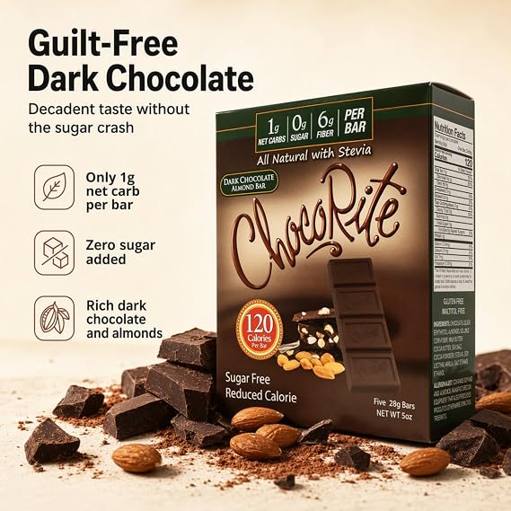 ChocoRite Dark Chocolate Bars, Almond, 5 Ounce