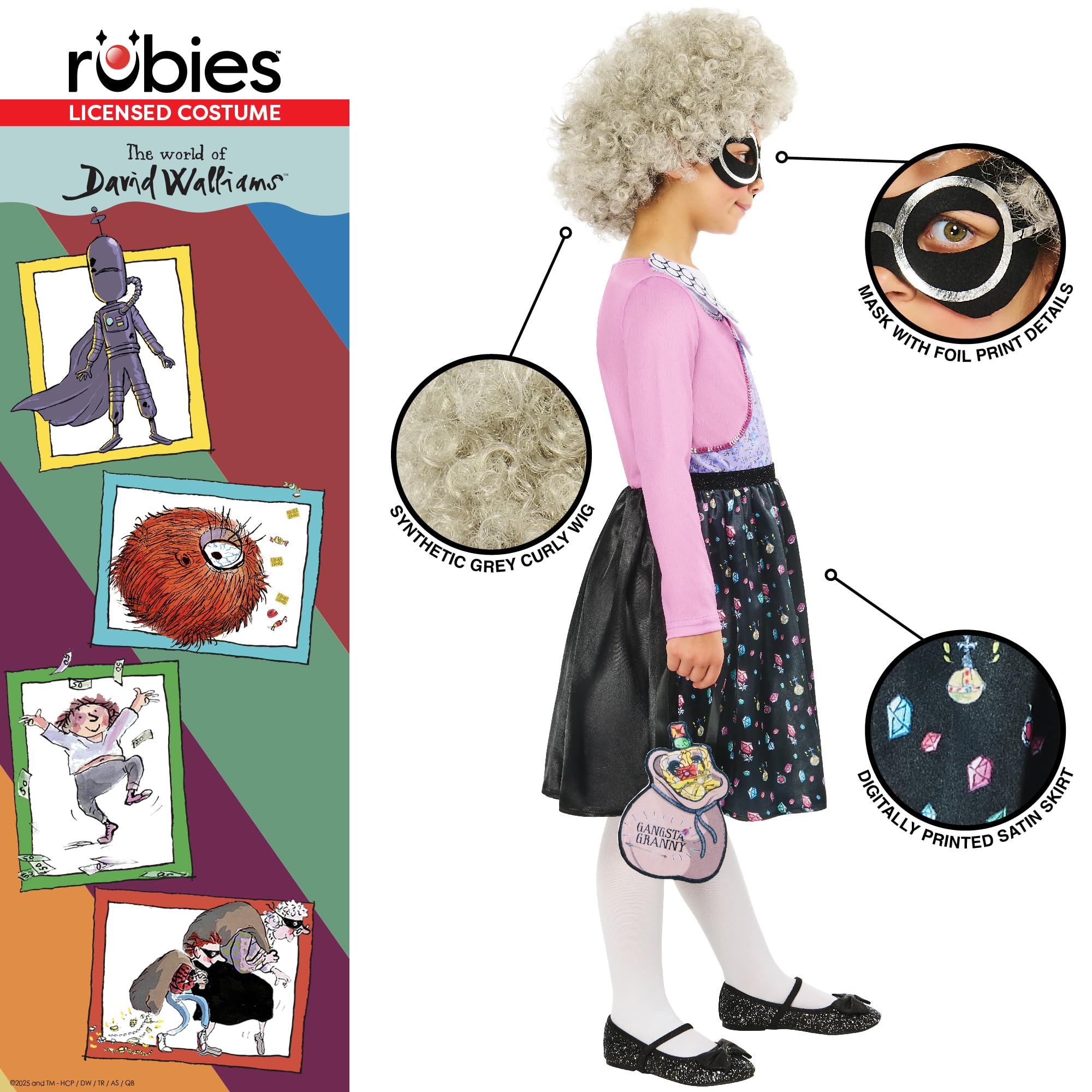 Rubies Official David Walliams Gangsta Granny Costume, Kids Fancy Dress, Size 7-8 Years Halloween, Multi - Image 3