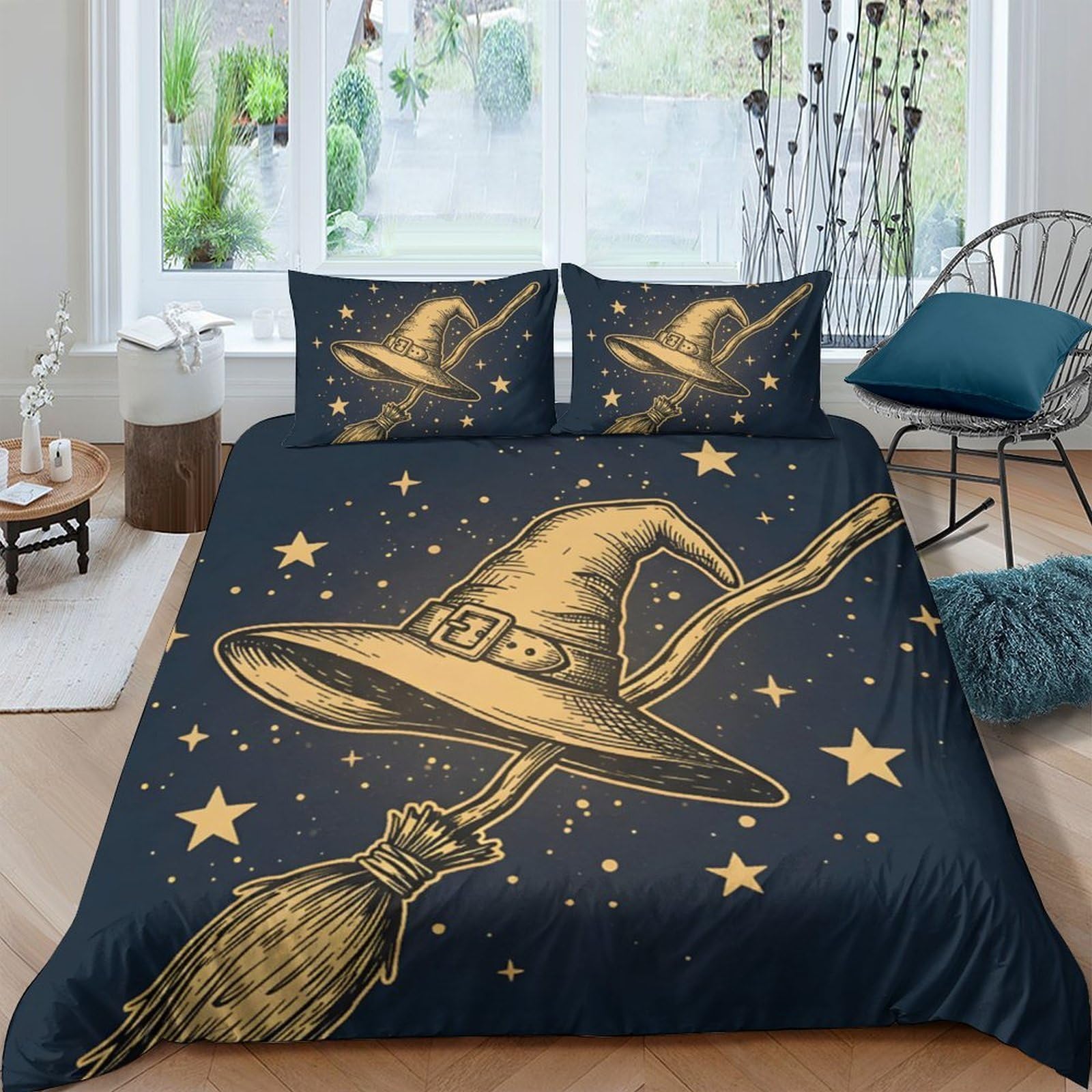 Ctjqhvkz Style-3 3D Printed Wizard Hat Fitted Sheet Microfiber Starry Night Bed Cover For Bedroom Guest Room Mattress Protection Decor Single（135X200cm）