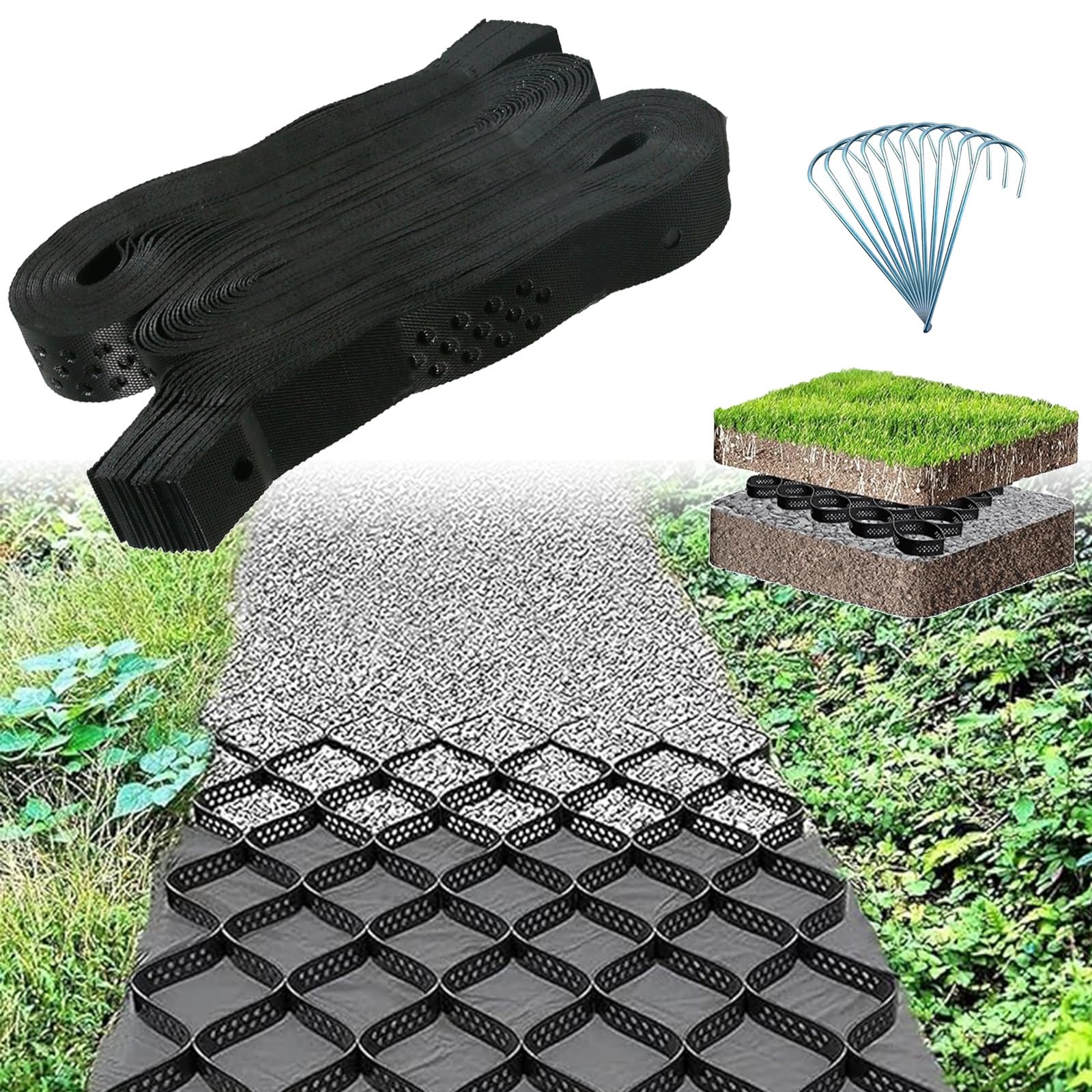 Grille de sol extensible haute densité 4x8,2m stabilisateur de gravier épaisseur 5cm