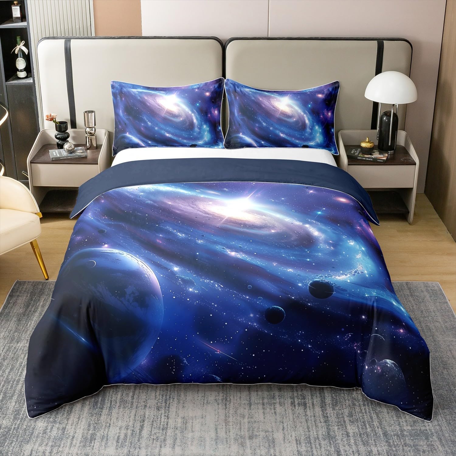 jejeloiu Universe Galaxy 100% Cotton Duvet Cover Twin Size Kids Outer Space Milky Way Comforter Cover Set for Boys Girls Teens Space Outer Sky Planets Bedding Set Universe Cloud Galaxy Bedspread Cover