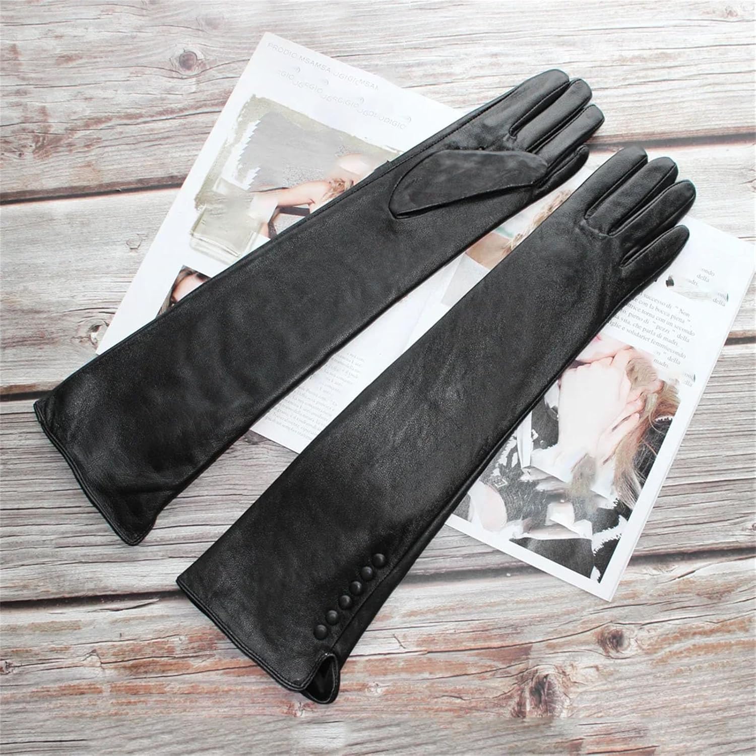 Damen Lange Lammfell Handschuhe Echtes Leder Mode Gefüttert Winter Warme Handschuhe Knopf Stil, Button Style, 8