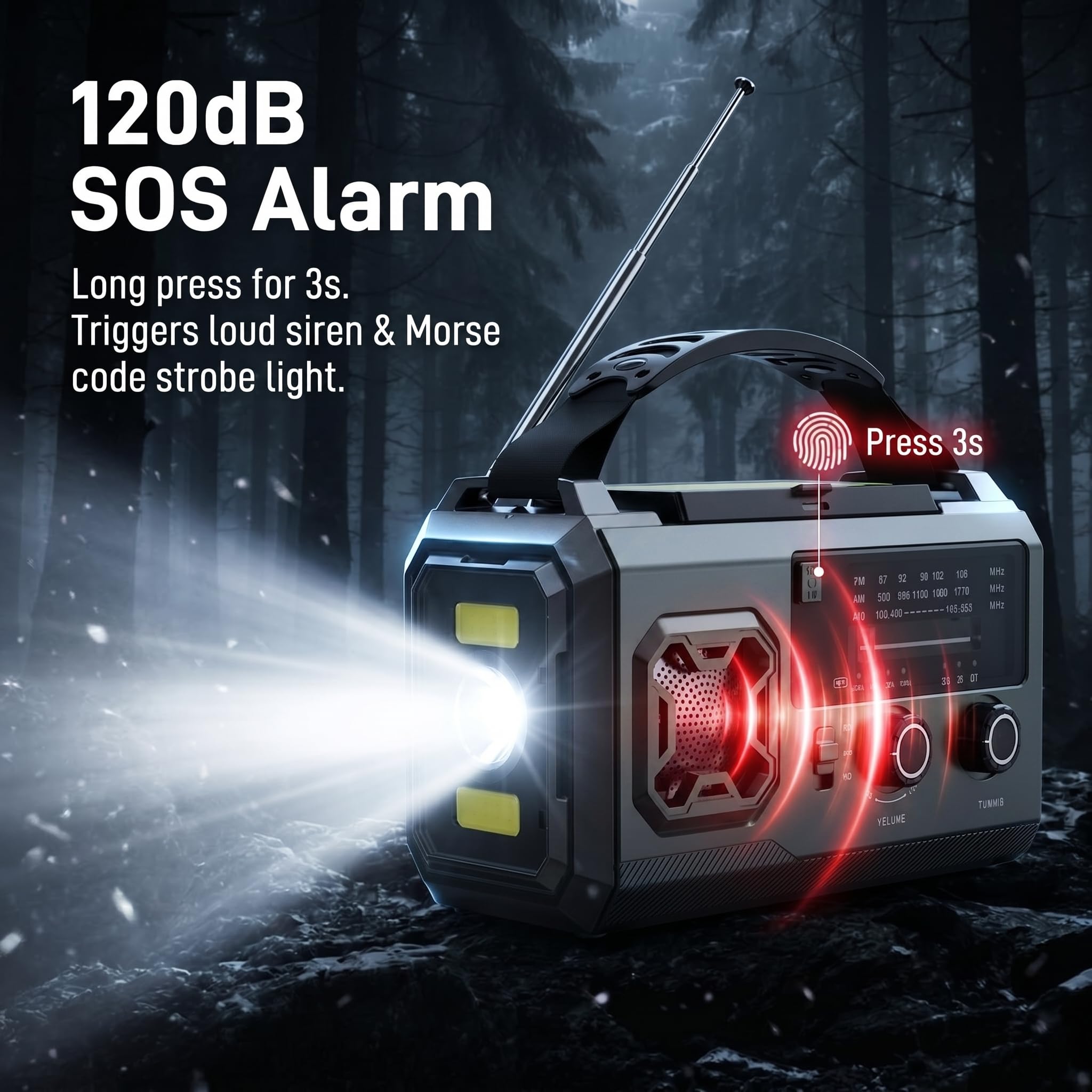 Radio Solar de Emergencia con Manivela, Powerbank 27000mAh (Gris)