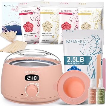 KOTAMU Waxing Kit Pink Digital for Women Men At-Home Hair Removal with 2.5LB Coarse Hair Formula Blue Wax Beads, Target at Bikini, Brazilian, Face, Underarms, Chest