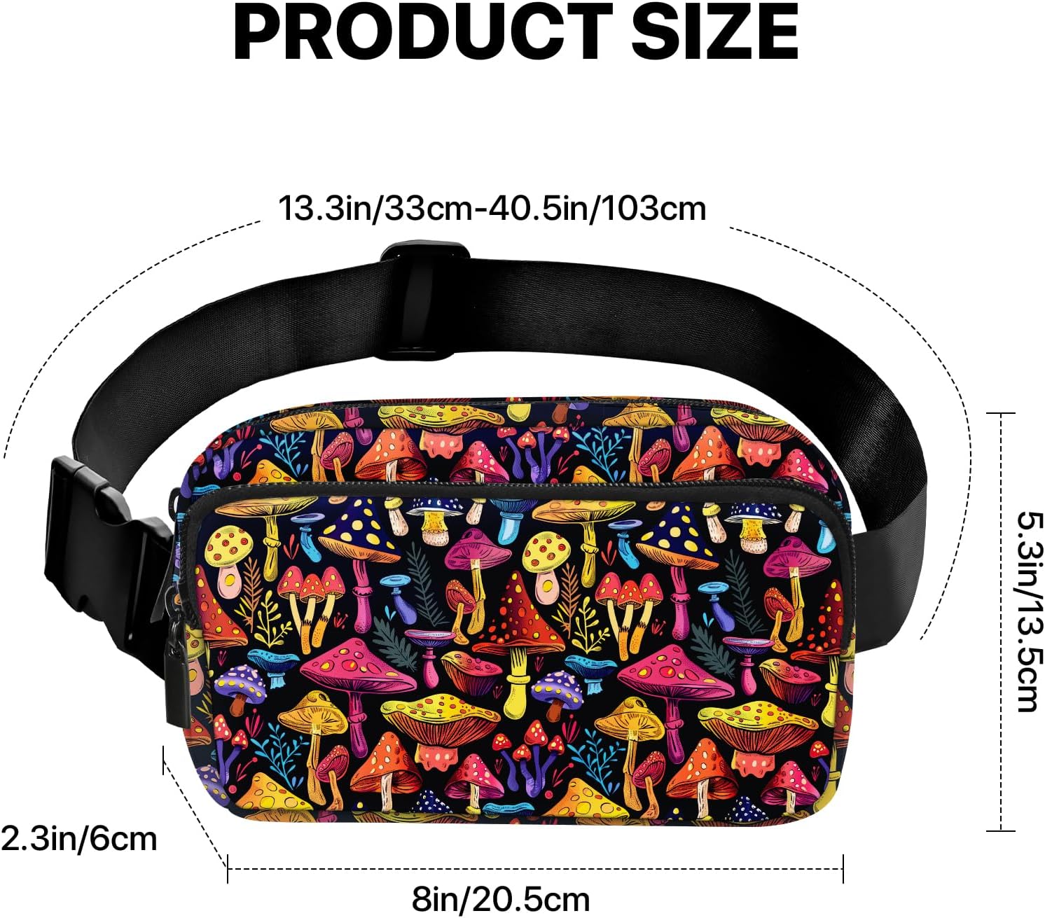 Mushroom Fanny Pack for Women Casual Belt Bag Waterproof Waist Bags for Travel Hiking Sports - Image 3