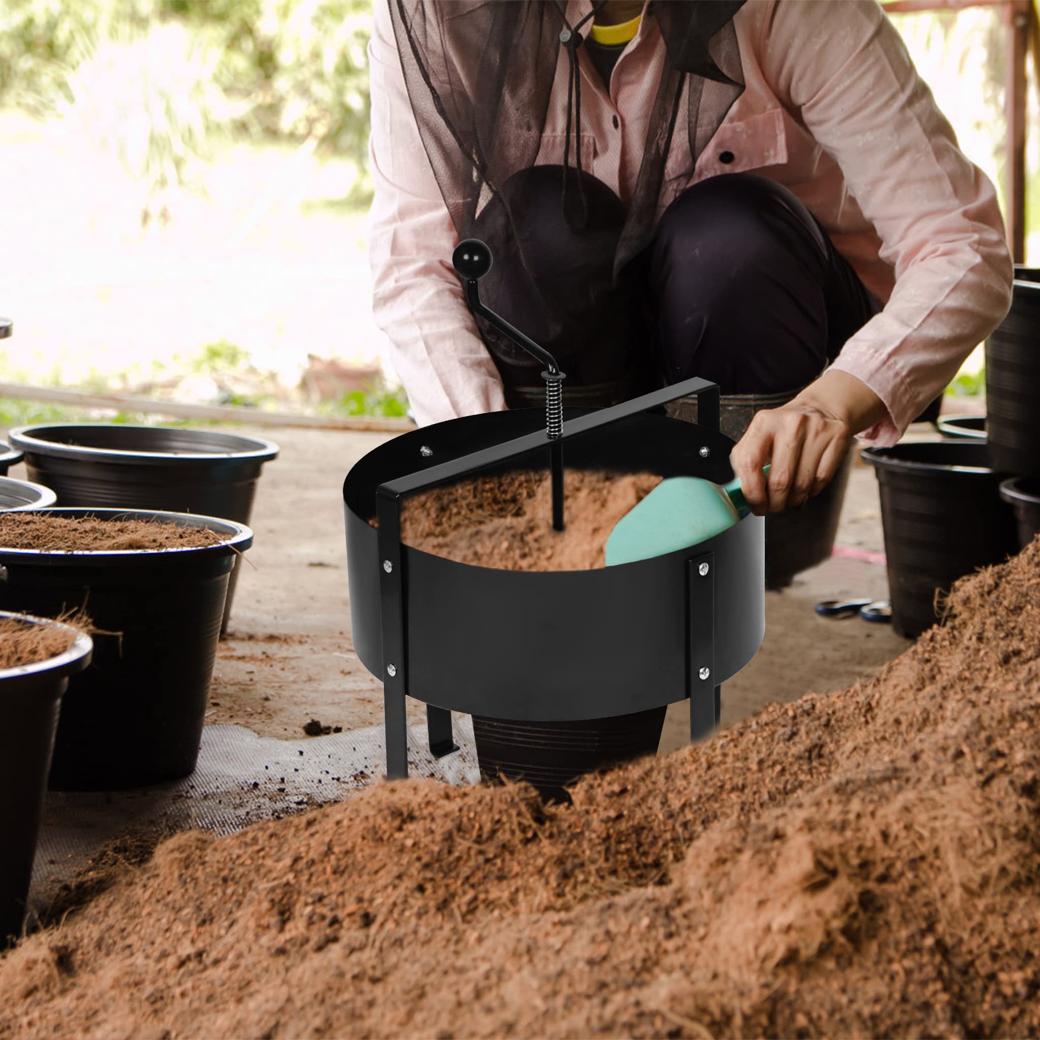 UISEBRT Tamis de jardin - Tamis de sol - Tamis à manivelle - Diamètre : 40 cm - En métal - Pour terre, pierres, compost - Sable - Noir