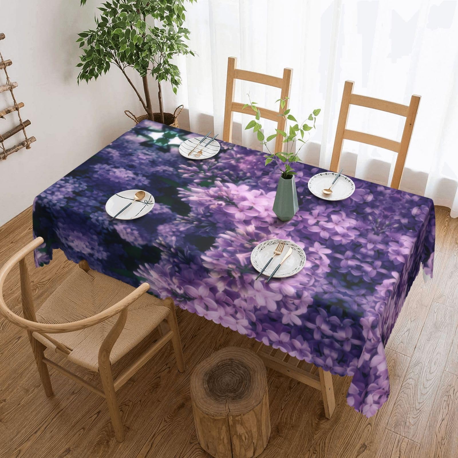 HLSBSSL Blooming Purple Flowers Patterned square lace tablecloth, wrinkle-resistant and durable, suitable for dining tables, parties, etc.