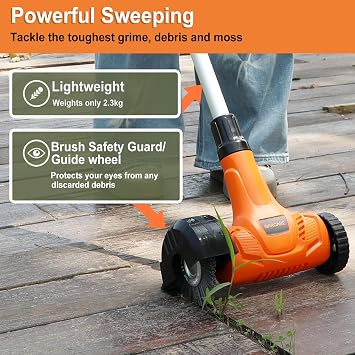 GARCARE 20V Cordless Patio Cleaner Lightweight Driveway & Pavement Brusher | Interchangeable Brushes, Adjustable Handle for Tile Gaps Sweeper, 4.0Ah Battery and Charger Included