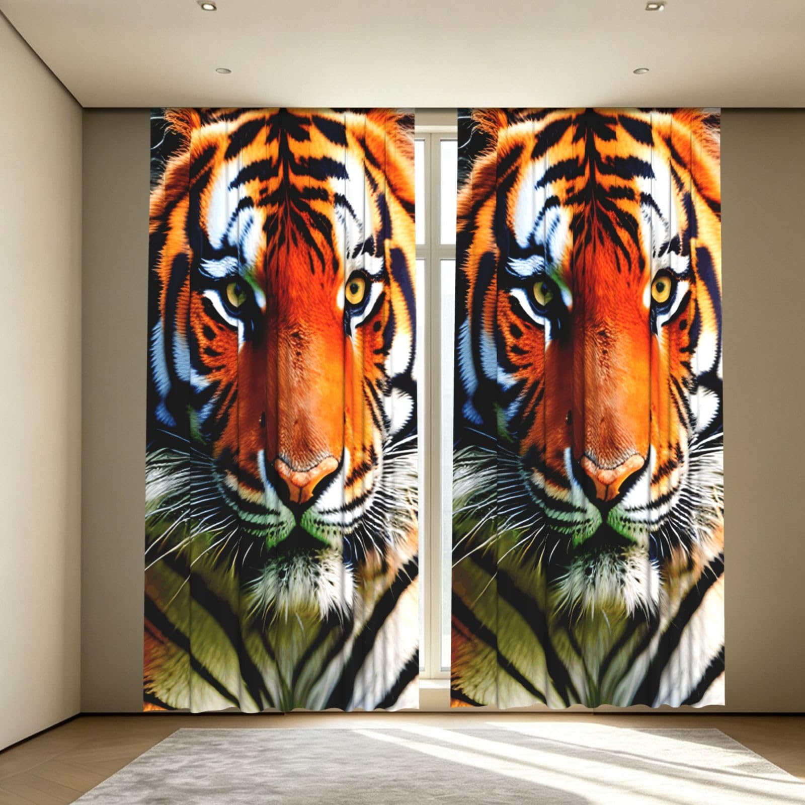 Yyoretp Tiger Stripes Orange Pattern Print Blackout Curtains for Living Room Bedroom Thermal Insulated Window Drapes.