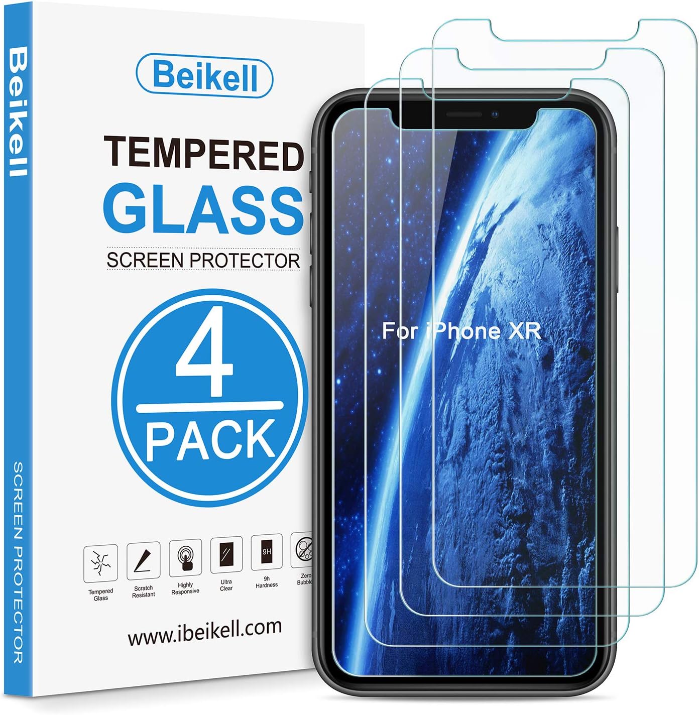 Screen Protector for iPhone 11/iPhone XR 6.1 inch, Beikell [4-Pack] Premium Tempered Glass Screen Protectors - 9H Hardness, Anti Scratch, No Bubbles, High Definition, Easy to Apply