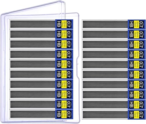 Morepack 240 repuestos de plomo con caja de plástico, 0.028 in HB, repuestos de lápiz mecánico resistentes a roturas, 20 tubos