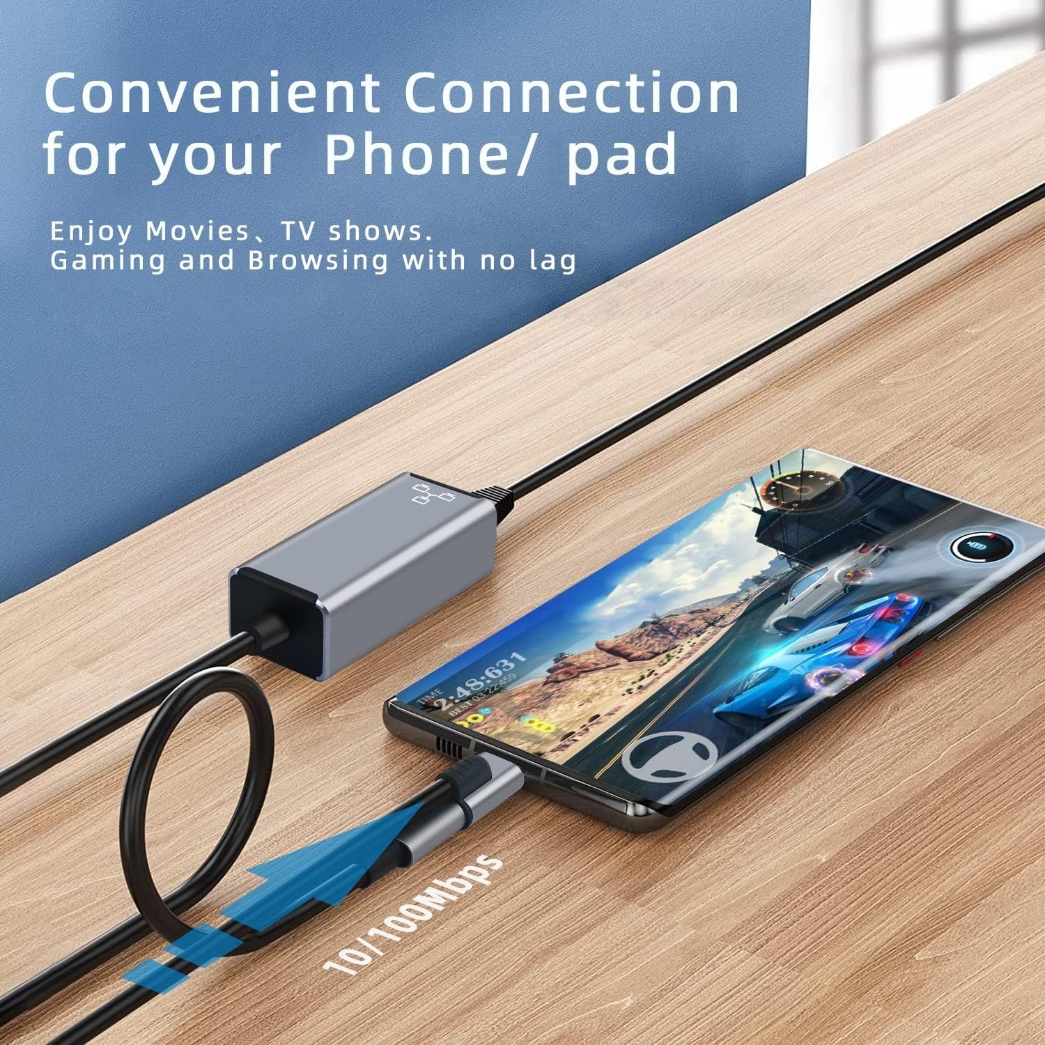 Adattatore da Lightn1ing a Ethernet,100Mbps RJ45 con porta di ricarica,compatibile con i-Phone/i-Pad/i-Pod