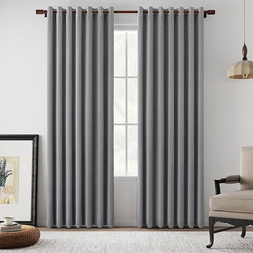 Miniatura 111 de Cortinas opacas con textura de lino gris total para dormitorio, con aislamiento térmico, cortinas cortas de 64 pulgadas, cortinas de granja con