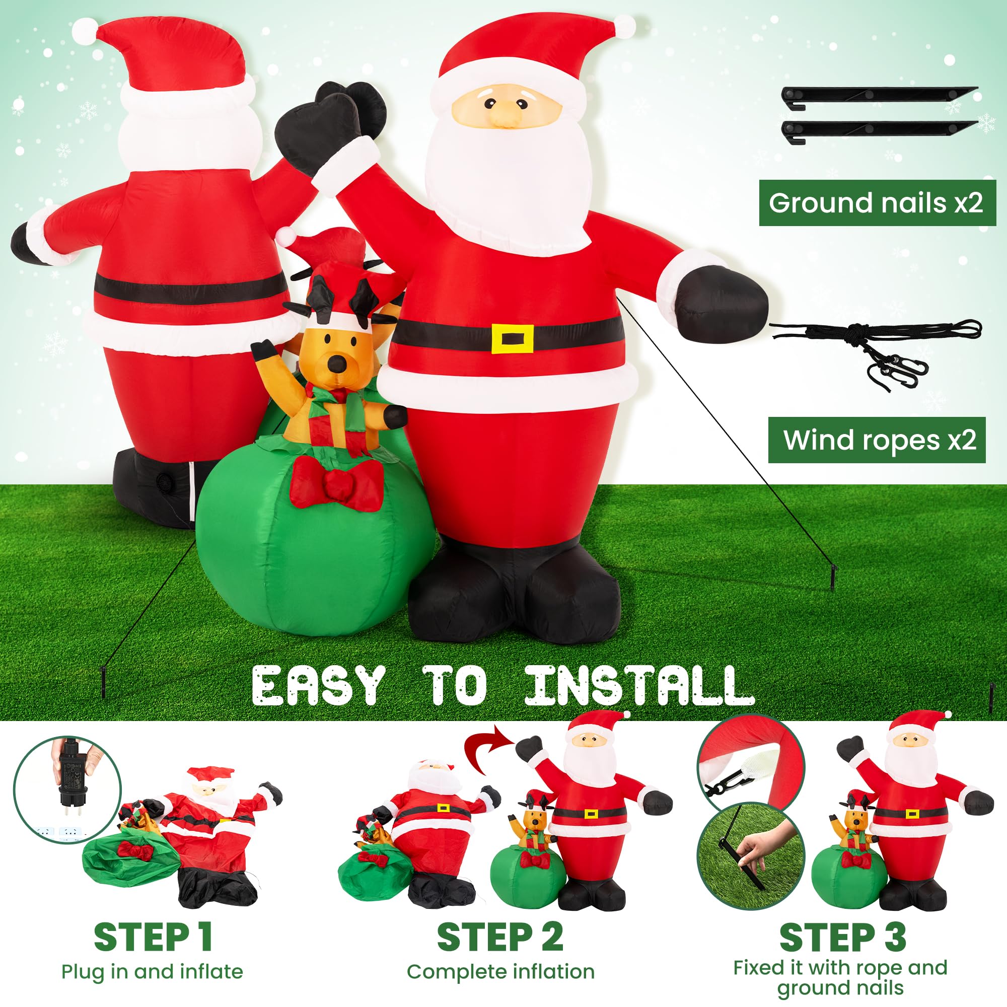 Solpex Décoration Gonflable de Noël - 180 cm - Père Noël avec élan - Convient pour Les fêtes de Noël en extérieur, Le Jardin, la pelouse, la terrasse