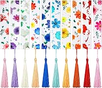 Prudiut 10Pcs Transparent Flower Acrylic Bookmarks with Tassels - Cute Floral Page Markers for Women, Kids & Book Lovers