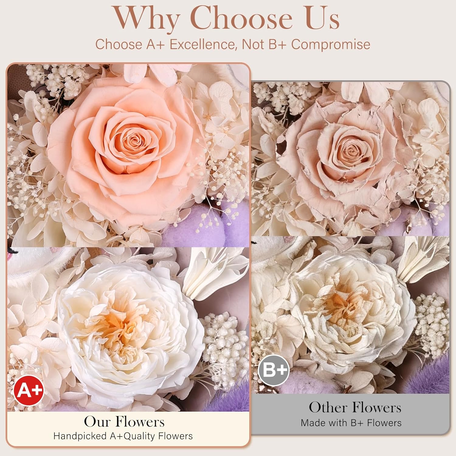 Forever Flowers Bouquet with Cute Doll - Preserved Flowers for Delivery, Real Eternal Roses Bouquet, Anniversary Birthday Valentine Gifts for Women Men Mom Grandma Her Wife Girlfriend - Image 5