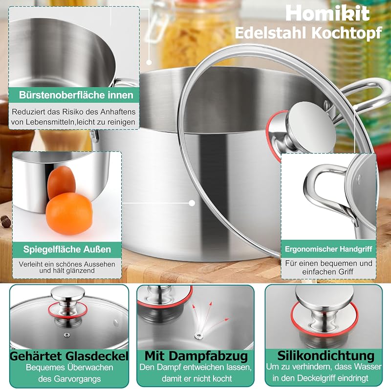 Homikit 24 cm-es rozsdamentes leves- és főzőedény 5,3 L indukciós