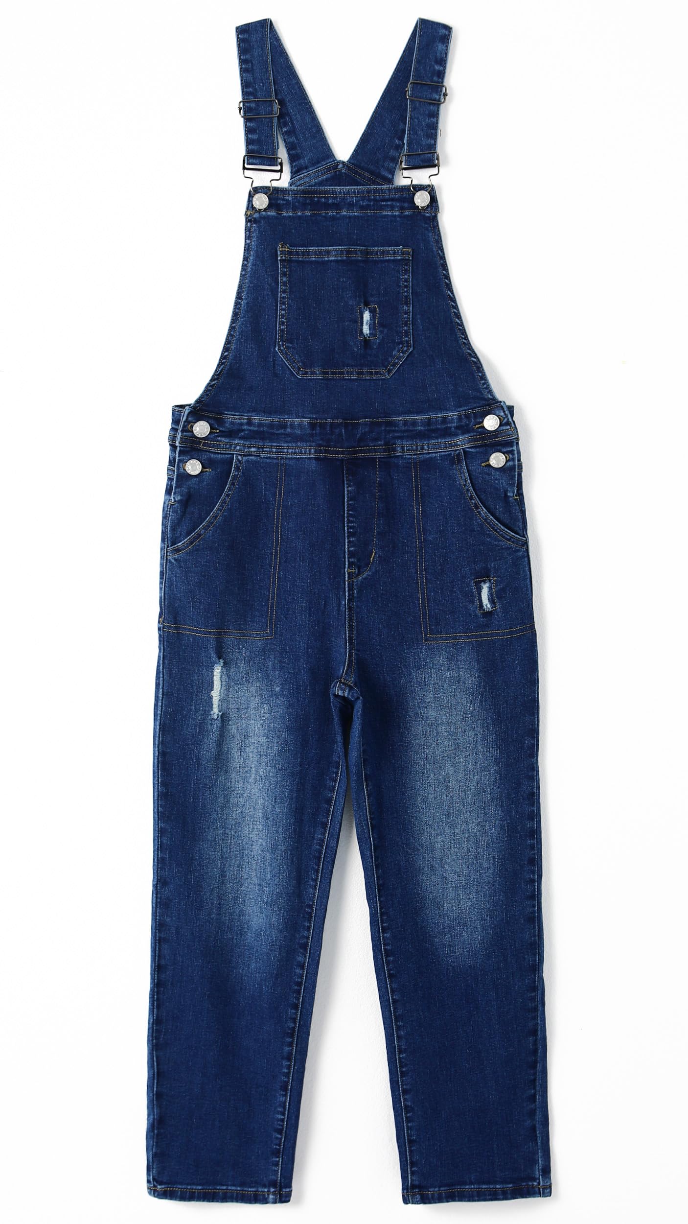 KIDSCOOL SPACE Girls Boys Denim Ripped Overalls,Washed Distressed Big Bib Pockets Jean Pants