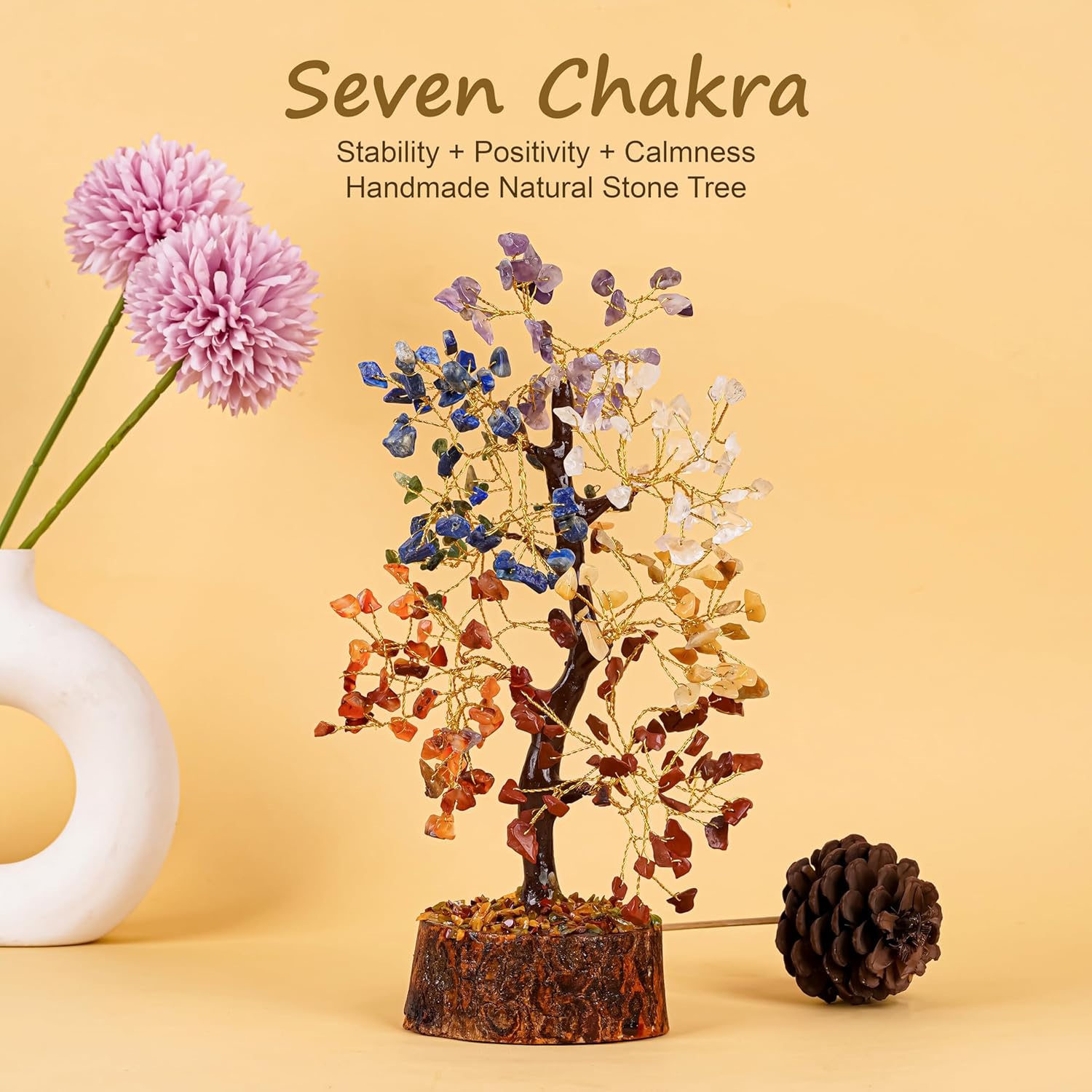 Chakra Healing Crystal Tree Kit with 7 Chakra Bracelet and 2 Pendant Necklace Handmade Bonsai Gemstones Trees for Home Decor, Positive Energy, Money, Good Luck Birthday Gifts for Women, Mom - Image 7