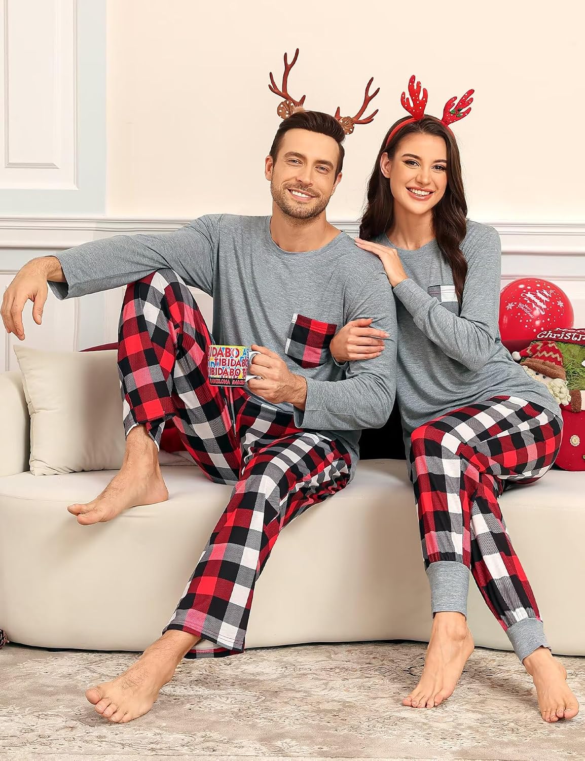 LecGee Matching Family Pajama Set Christmas Couple Plaid Sleepwear Xmas Long Sleeve Lounge Set Men&Women Button Down Pjs Set