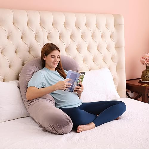 Miniatura 2 de RELY+ Almohada de embarazo en forma de F recomendada por Ginecomas, soporte de cuerpo completo para dormir y comodidad de maternidad, alivia el