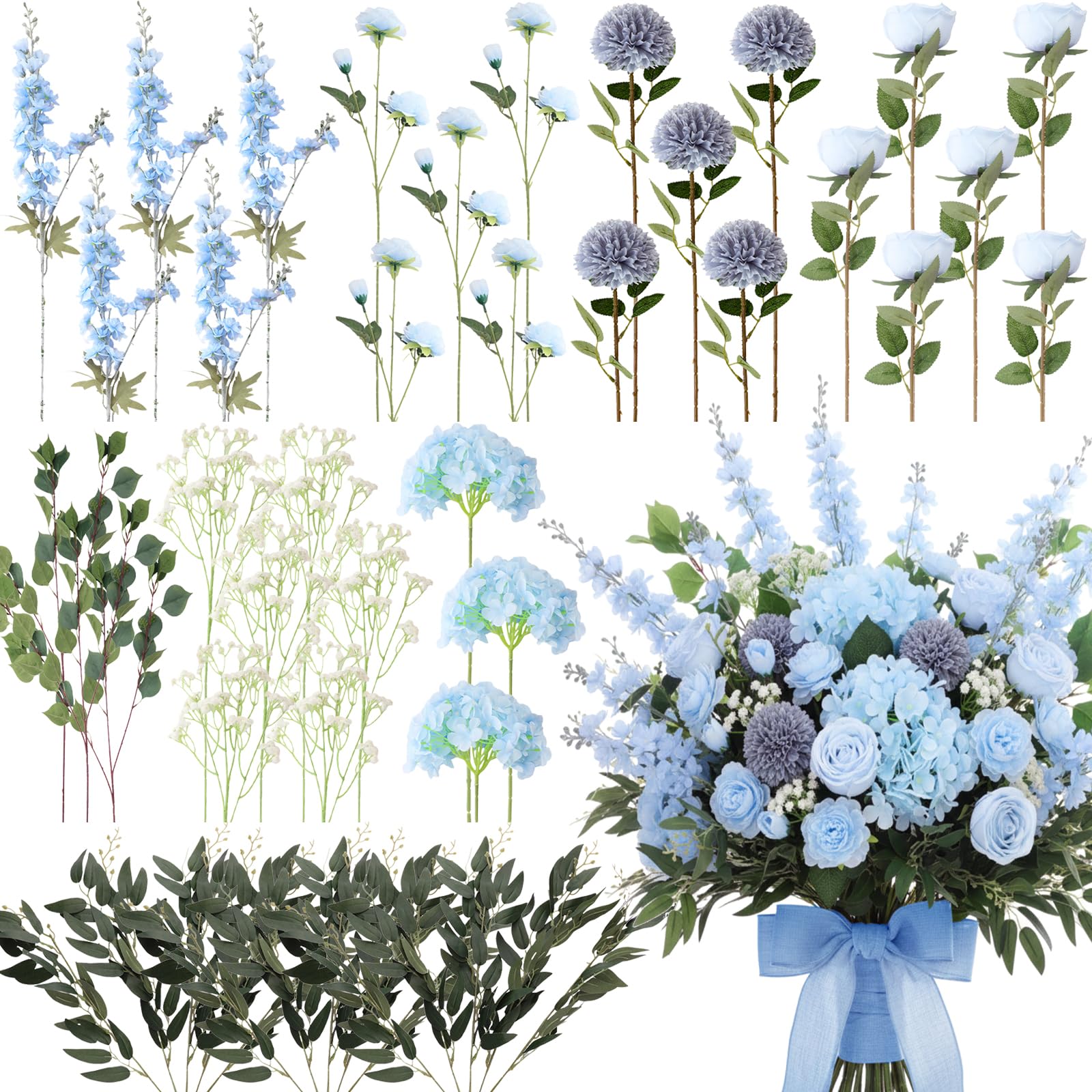Amazon.com: Suncalla 36 Pcs Blue Artificial Flowers Bouquet Set 8