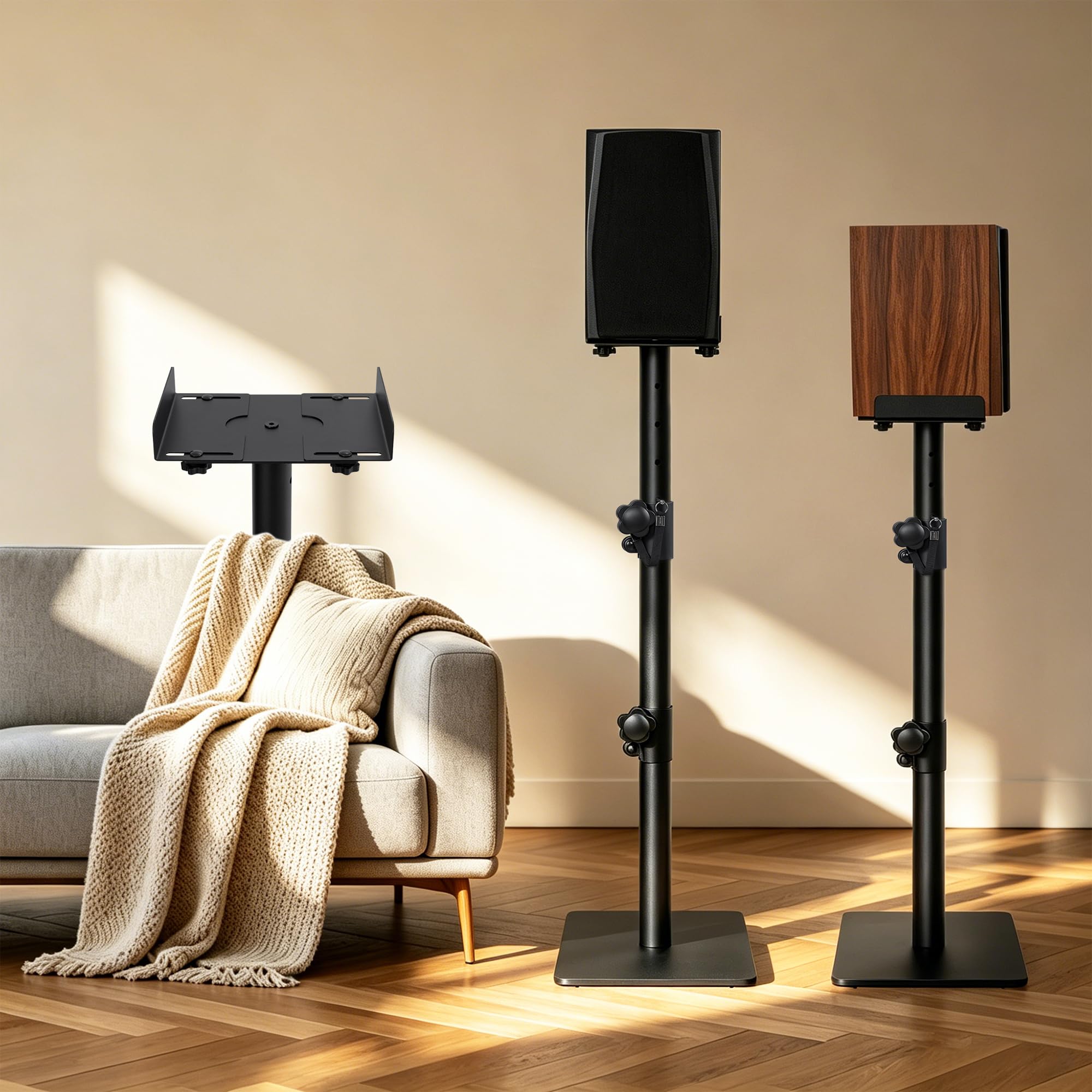 Lautsprecherständer 72-102CM Höhenverstellbarer, Universal, Schwarz | Boxenständer,mit Kabelmanagementsystem,Bodenlautsprecherständer,Kompatibel mit Einer Vielzahl von Lautsprechermodellen,Metall