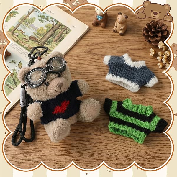 MWOOT Llaveros peluche oso, oso peluche para vestir con 3 conjuntos ropa, llaveros con colgante animal, bonitos adornos para bolsos, manualidades para regalar a mujeres, marrón - 4