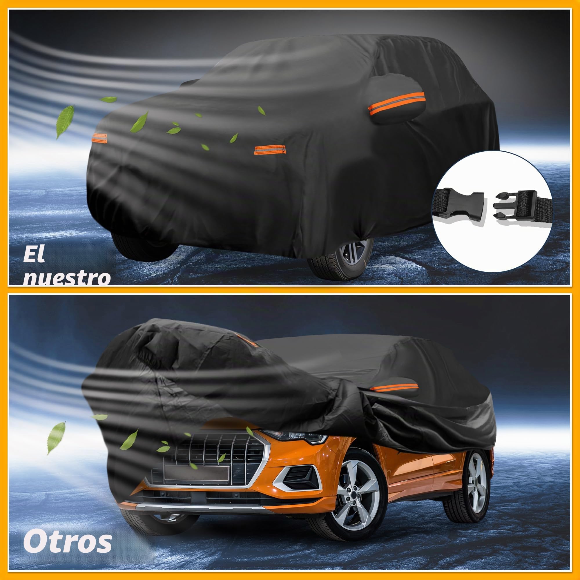 Funda De Coche Impermeable para Audi Q3 12-22 1Pc | Color Negro, Material 190T-Pu, Dimensiones 460X185X140Cm, Anti-Uv, Reflectante, Protección Exterior Completa
