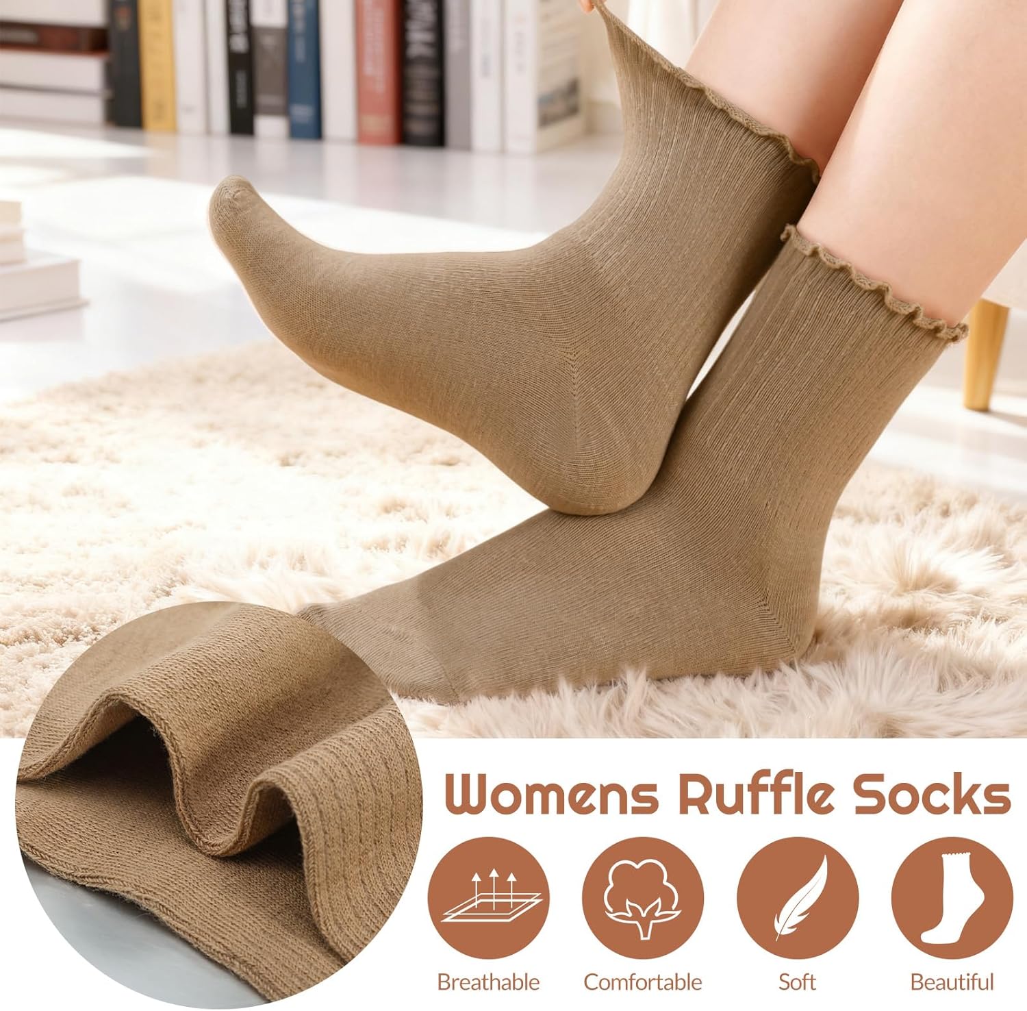 Ruffle Socks for Women, 6/10/15 Pairs Frilly Crew Dress Socks, Cute Breathable Ankle Sock for Sneakers, Boots Flats - Image 6