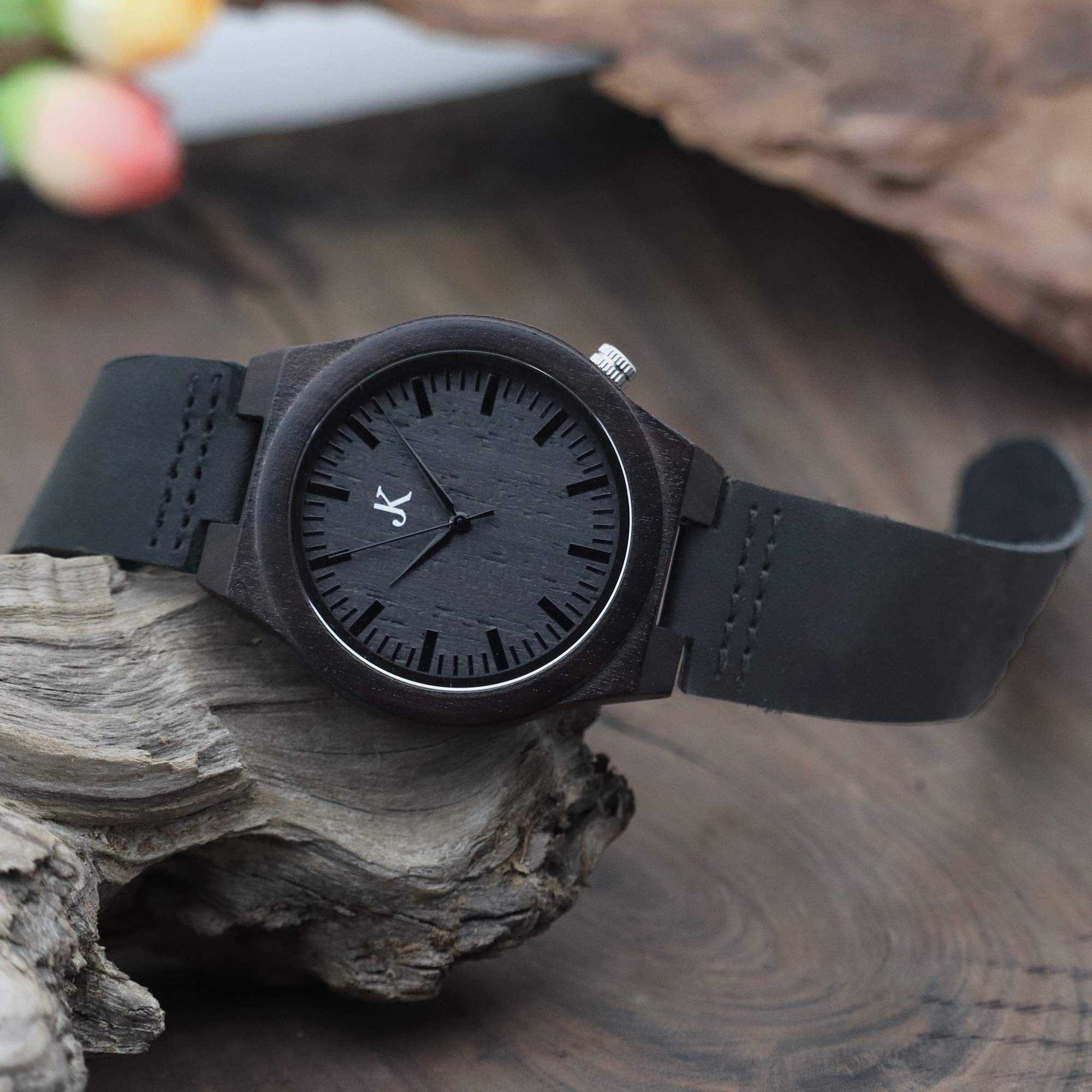 Bobo Bird Orologio da polso in legno di ebano Uomo * black mamba * in marrone/nero orologio al quarzo analogico Con Cinturino in Vera Pelle Fatta a Mano, con scatola regalo
