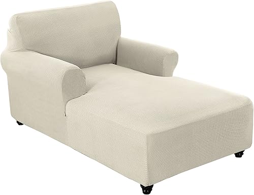 Miniatura 31 de FantasDecor Funda Elástica para Chaise Lounge Funda de Silla de Celosía con Reposabrazos para Sala de Estar Dormitorio Doble Brazo Tela Jacquard Gris