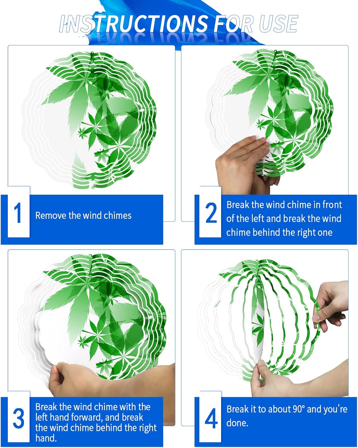 Green Marijuana Leaves Wind Spinners for Yard and Garden Decor, Plant Gradient Texture Wind Spinner Hanging Outdoor Metal Art Outside Decorations 3D Garden Wind Sculpture 8inch