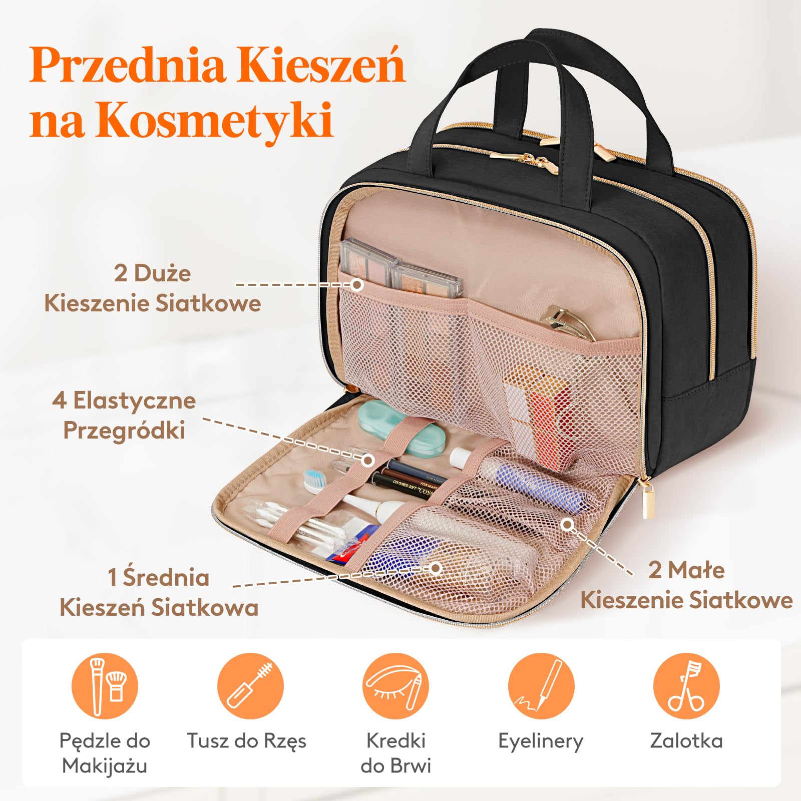 Lifewit Kosmetyczka Damska, Organizer na Kosmetyki Podróżne, Przezroczysta Kosmetyczka na Kosmetyki Pełnowymiarowe, Niezbędne w Podróży Pojemniki do Pielęgnacji Skóry, 10L, Czarny