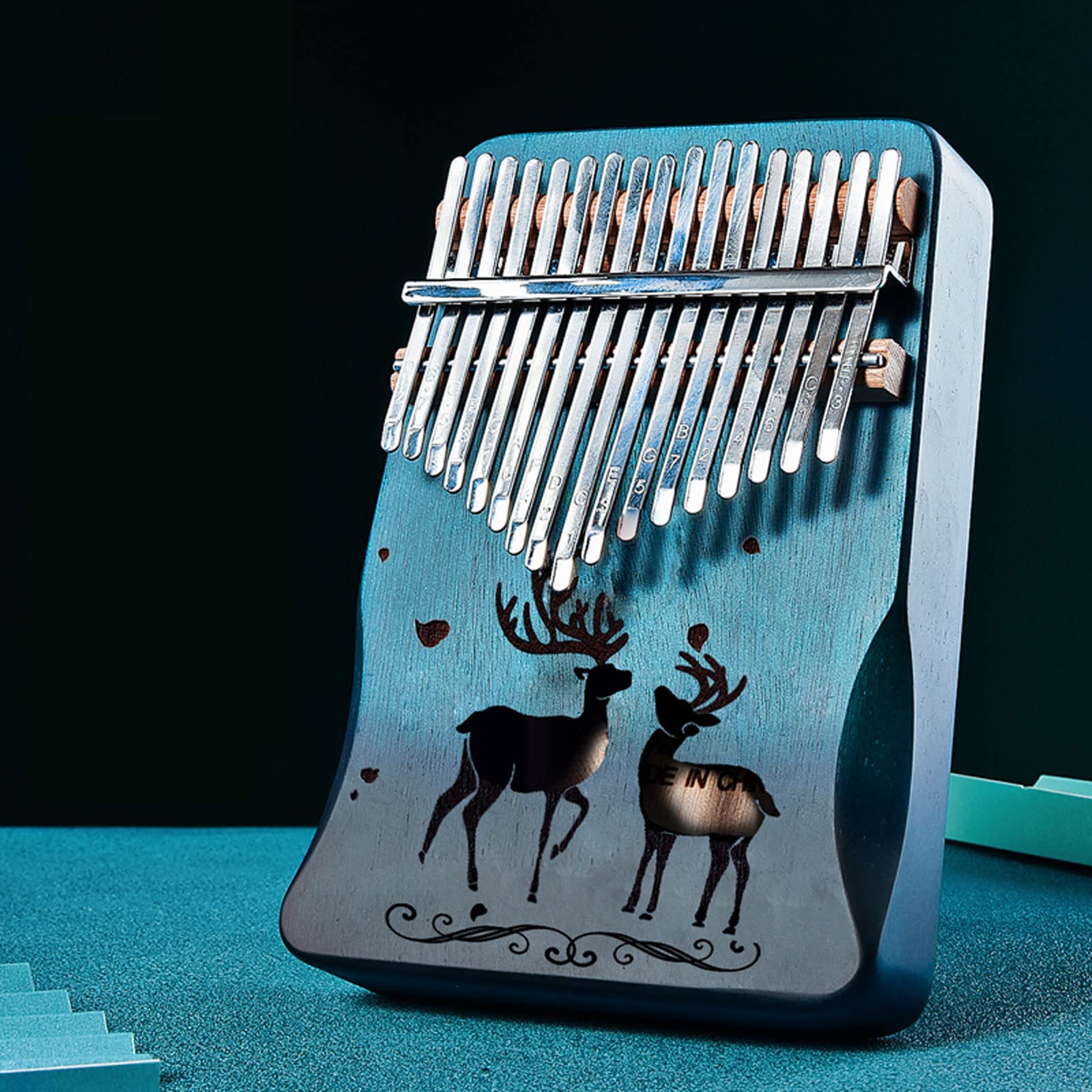 Suono Squisito Strumento Musicale per Pianoforte a Pollice in Mogano a 17 Tasti ， Squisito Motivo a Doppio Cervo ， per Elementi Musicali Portatili per Principianti Facile da Giocare
