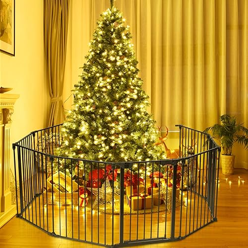 Miniatura 7 de Costzon Puerta de seguridad para bebés, valla de chimenea de 6 paneles, puerta plegable para bebé extra ancha para fácil con paneles de