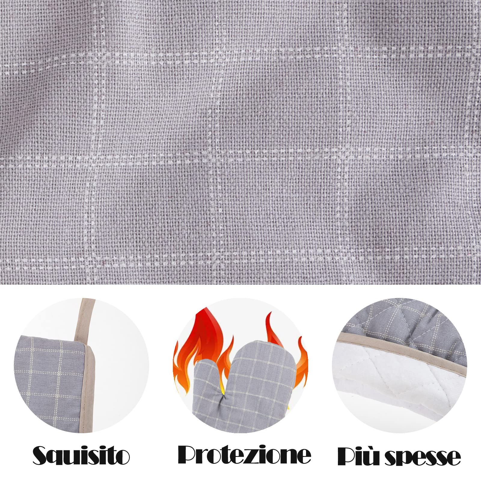 Guanti Da Forno EncasaXO - 2 Pezzi, Cotone Chambray, Resistente Al Calore, 18x30cm, Rosso - Foto 8