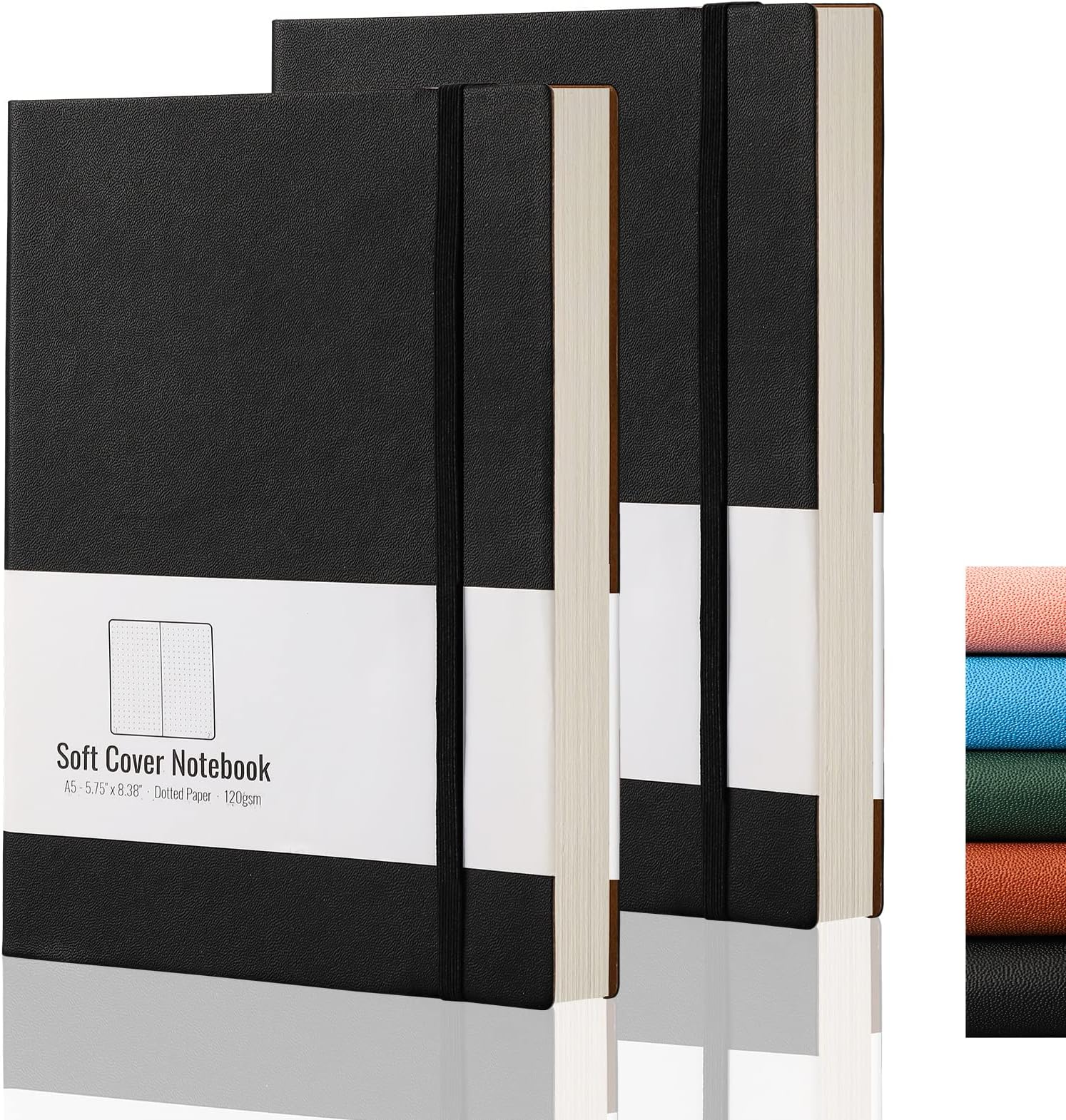 A5 Dotted Bullet Grid Softcover Journals(2-Pack)- AHGXG Dot Grid Notebook 5.75 x 8.38 inch with Premium Thick 120gsm Dot Paper, Total 320 Numbered Pages, Black Black