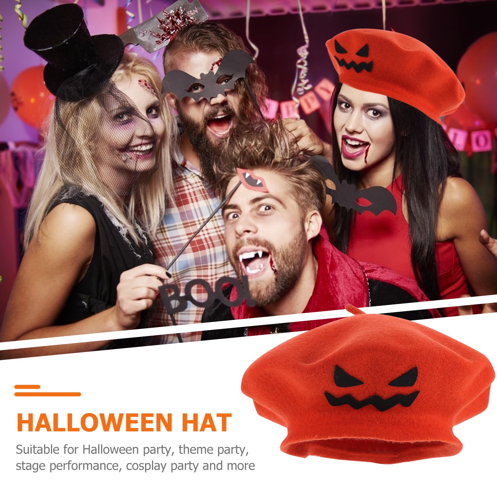 KESYOO Halloween Party Hat Creative Pumpkin Beret Hat French Style Lightweight Casual Classic Orange Cap Jack- O- Lantern Costume Accessories for Halloween Party Favor Orange