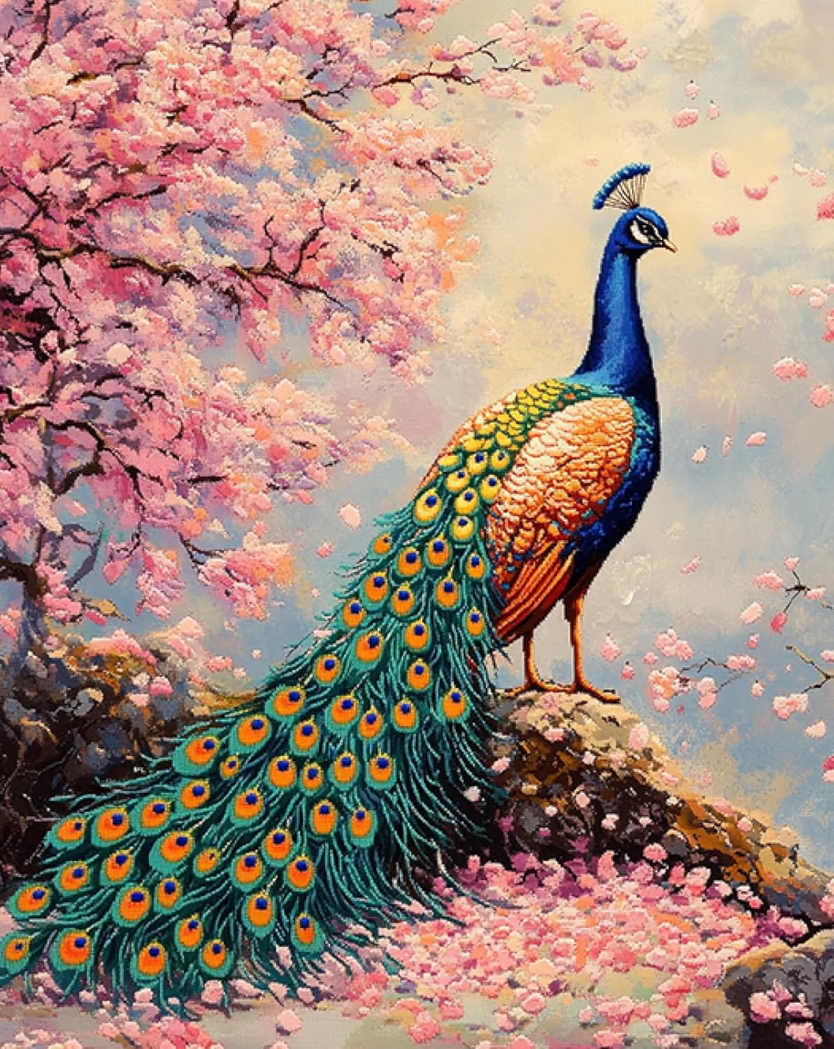 桜の木の風景 ラ ラッチフック ラグキット 大人用,動物 孔雀 鳥,クロスステッチ クラフトギフト 初心者 シニア DIY愛好家 ラ