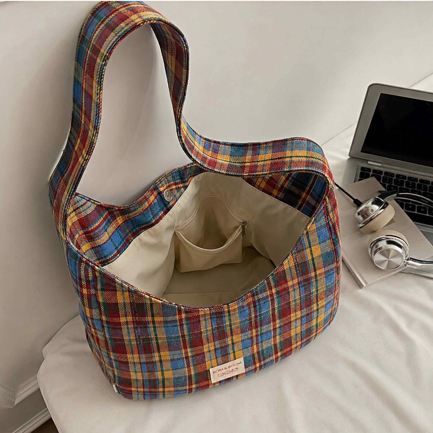 Tweed Plaid Purse, Gingham Patchwork Bag, Hobo Slouchy Bag Cute