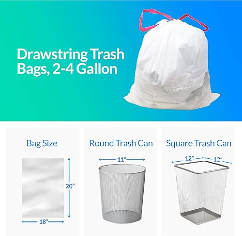 Miniatura 5 de Reli. Bolsas de basura con cordón de 2 a 4 galones, 250 unidades, 18 x 20 pulgadas, bolsas de basura pequeñas de 4 galones, asas con cordón, forros